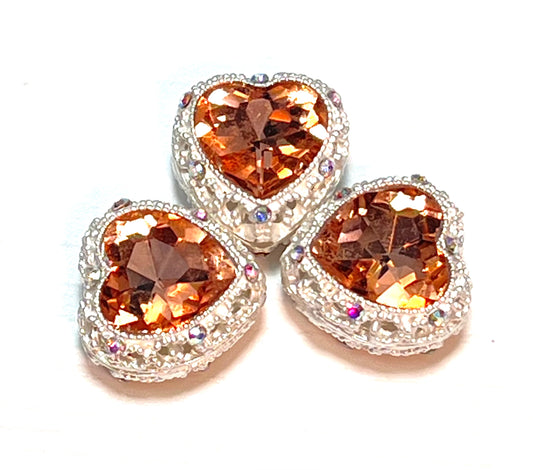 Heart Metal & Rhinestone Bead