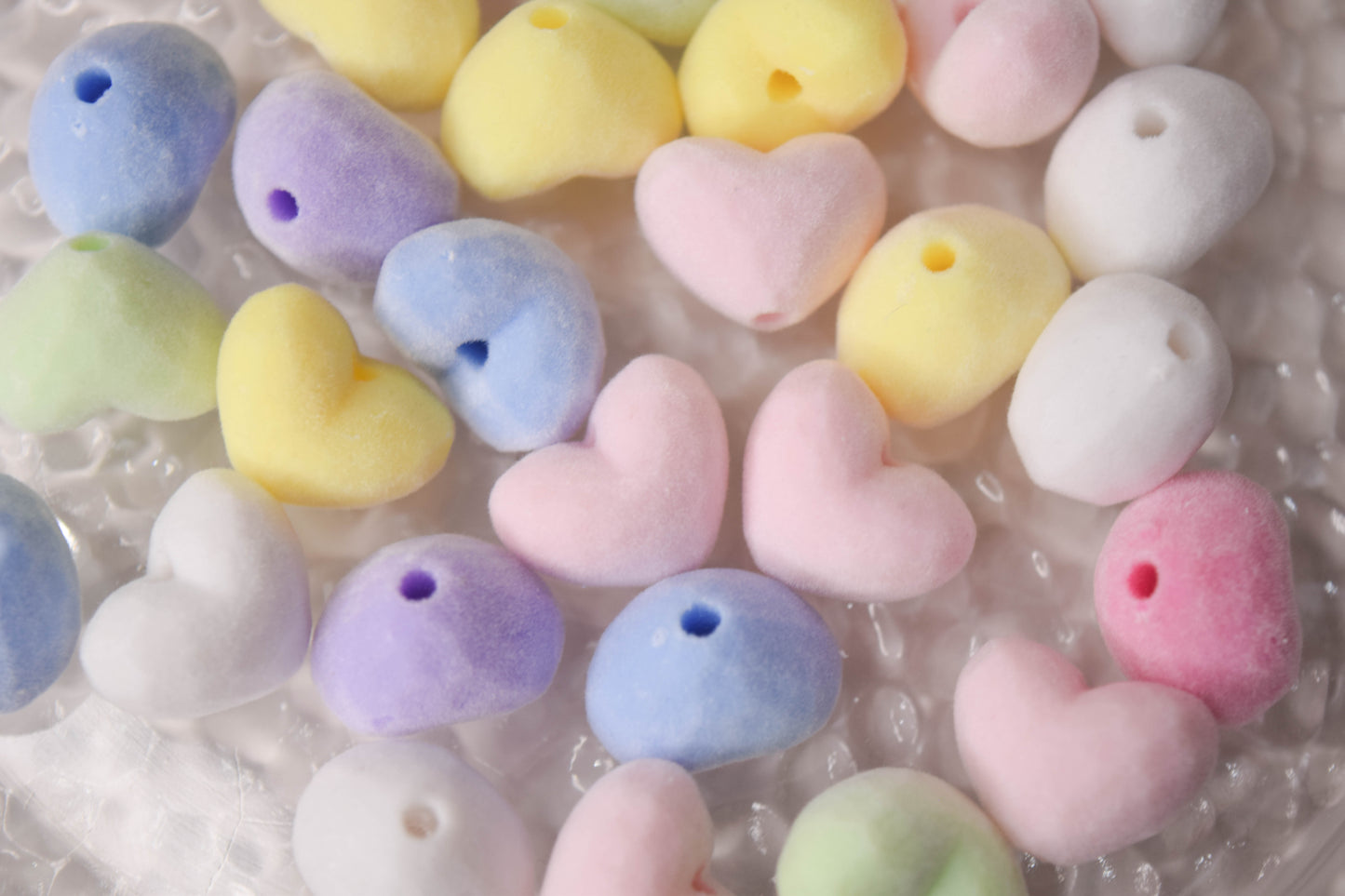 16mm  Flocked Heart Beads