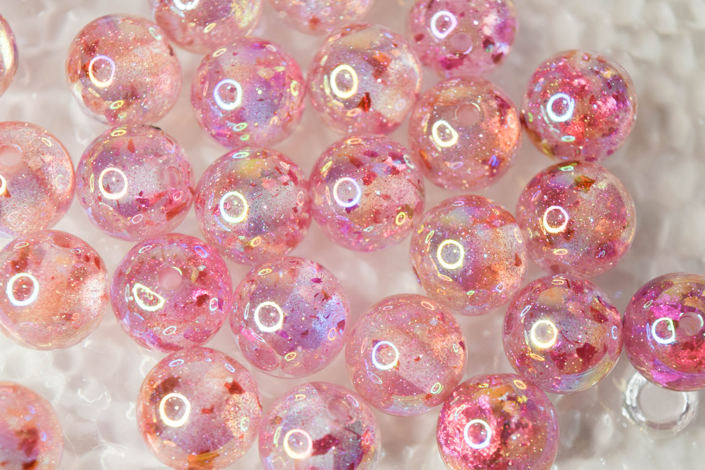 16mm Pink Glitter Beads