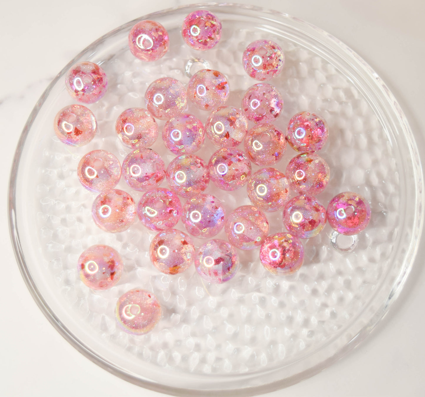 16mm Pink Glitter Beads